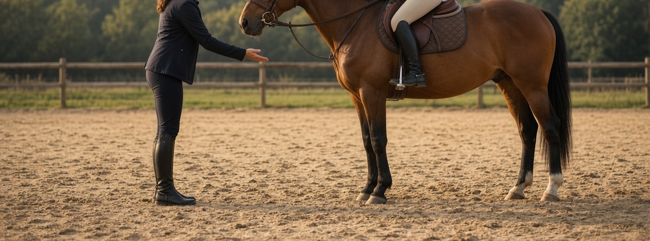 Coach working with a rider in the arena