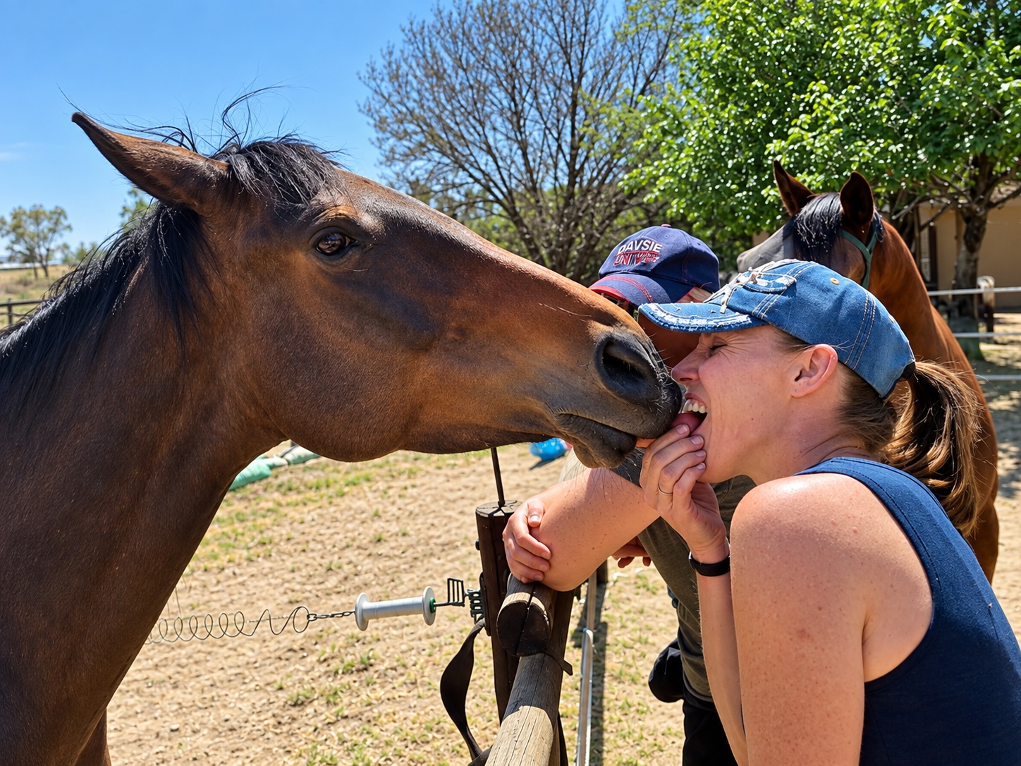 Horse with people at the paddock rail