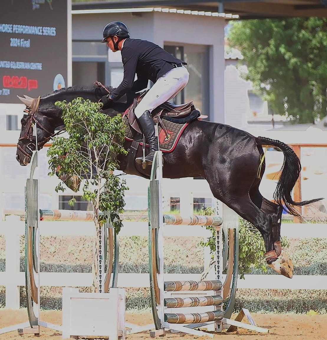 Showjumping on a black horse